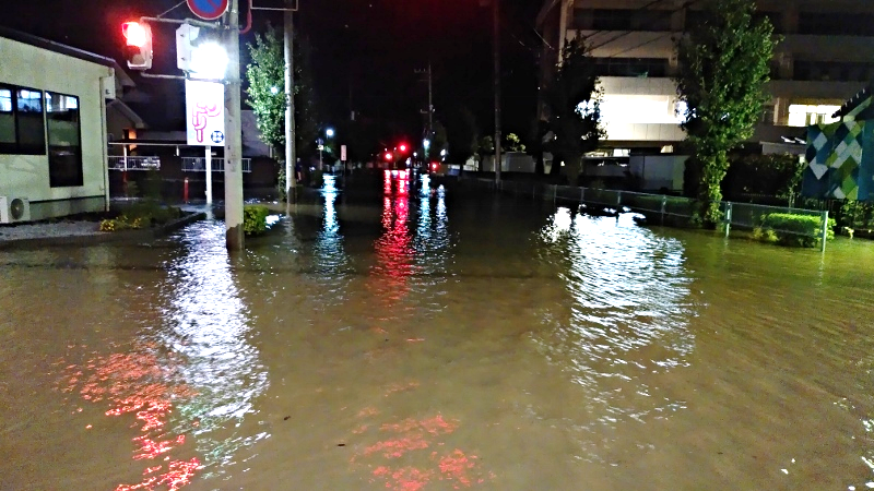 町中が浸水している様子