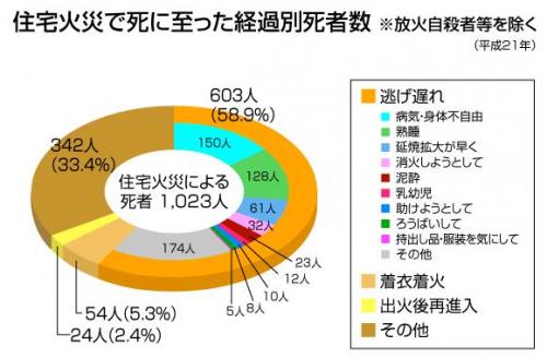 住宅火災で死に至った経過別死者数の円グラフ