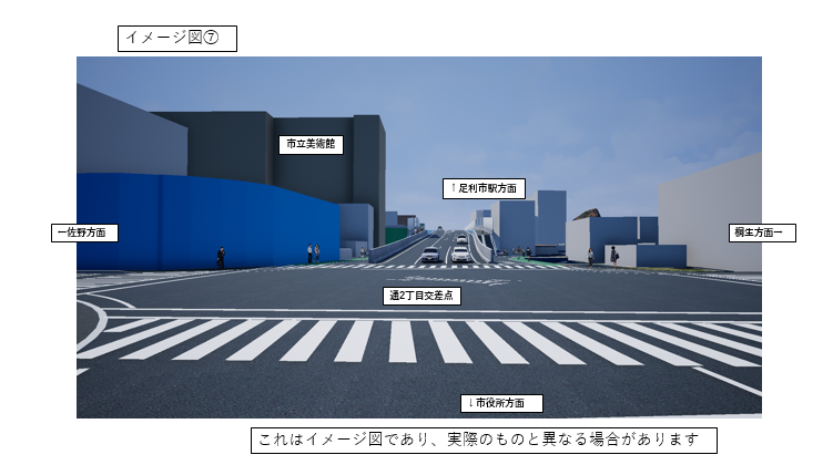 通2丁目交差点の北側から同交差点の南側を見ている様子の図