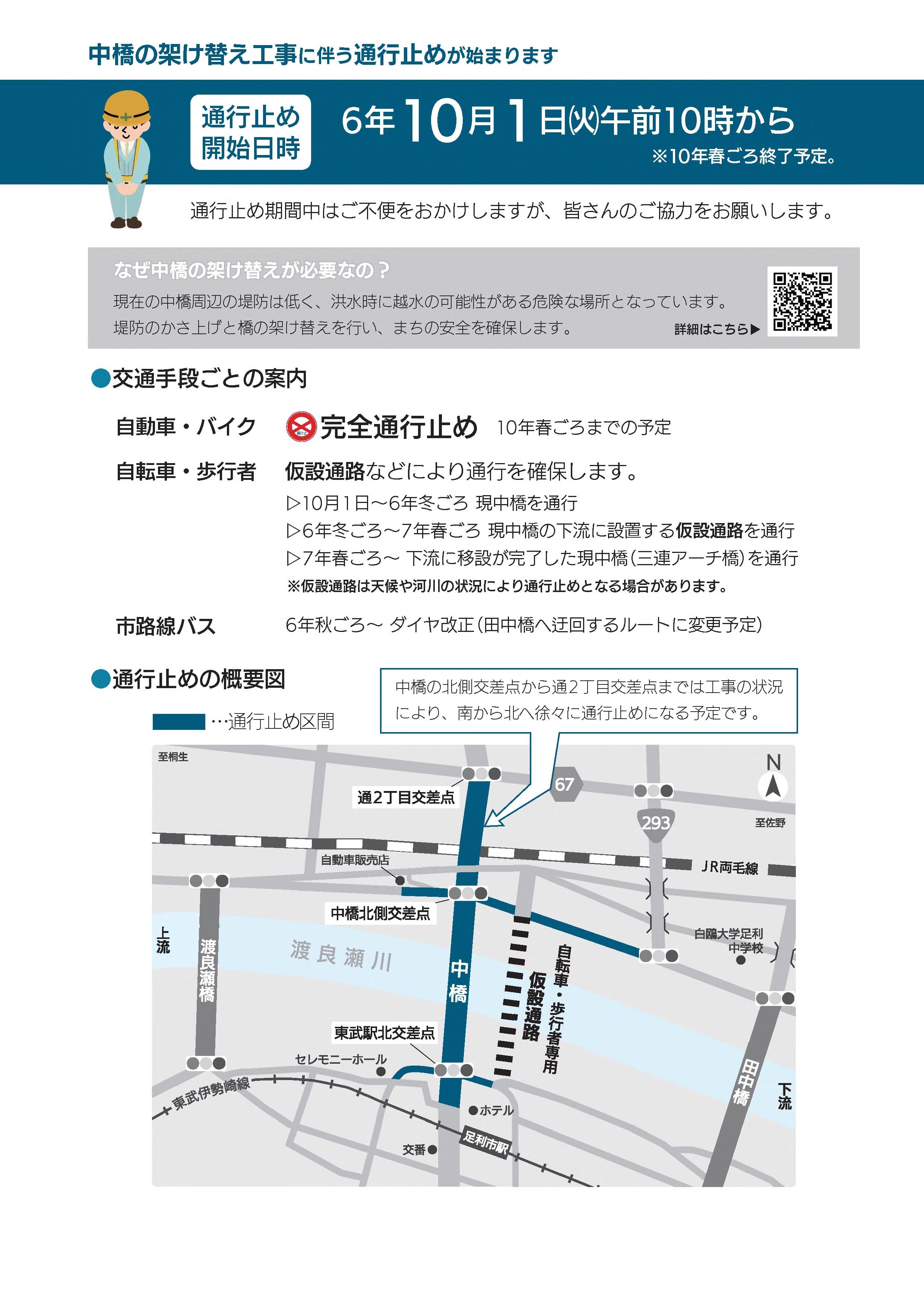 中橋の架け替え工事に伴う通行止め