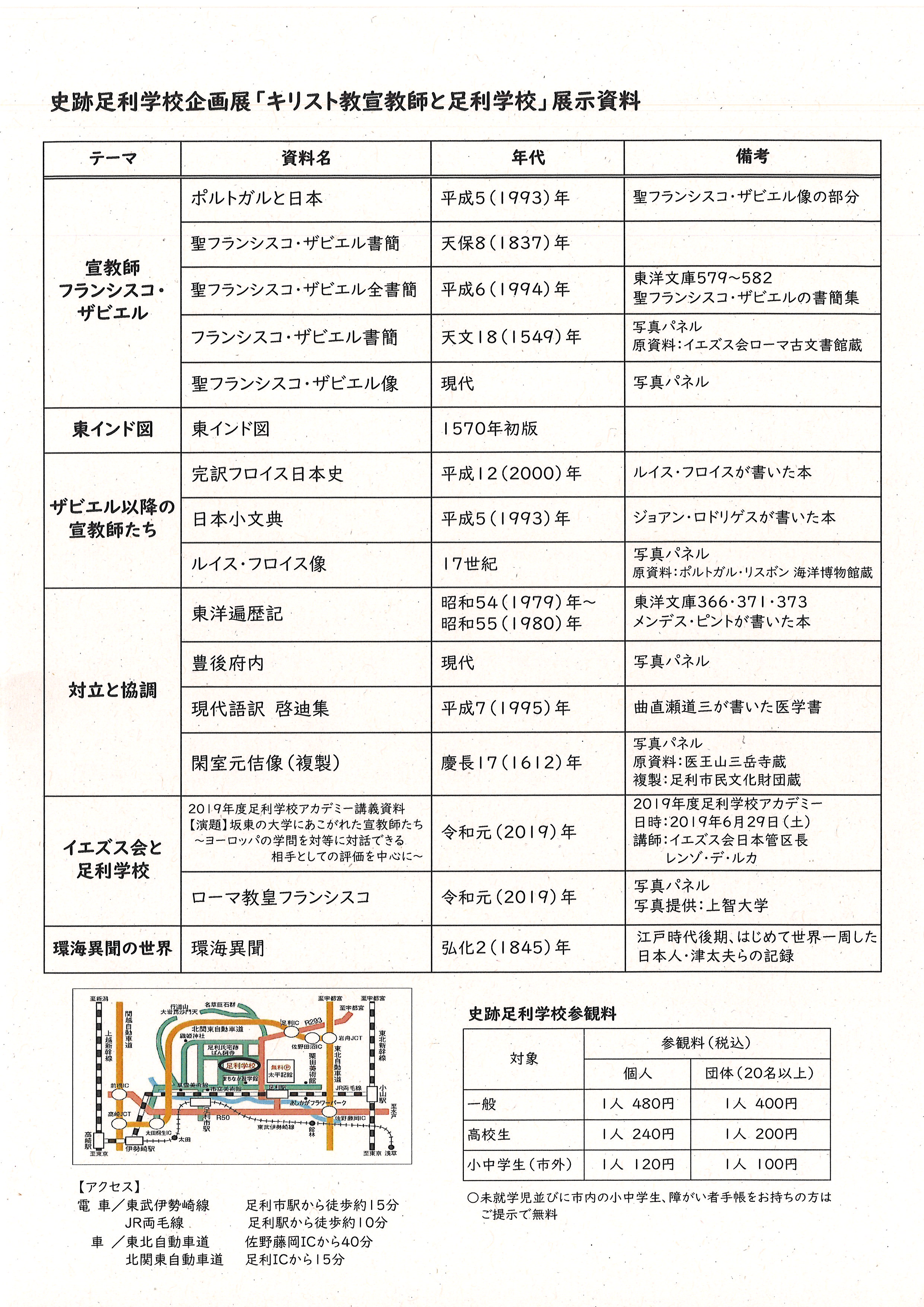 企画展「キリスト教宣教師と足利学校」チラシ裏