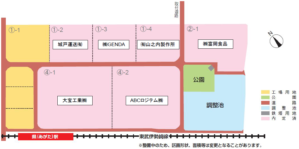 あがた駅北産業団地区画図（内定企業）